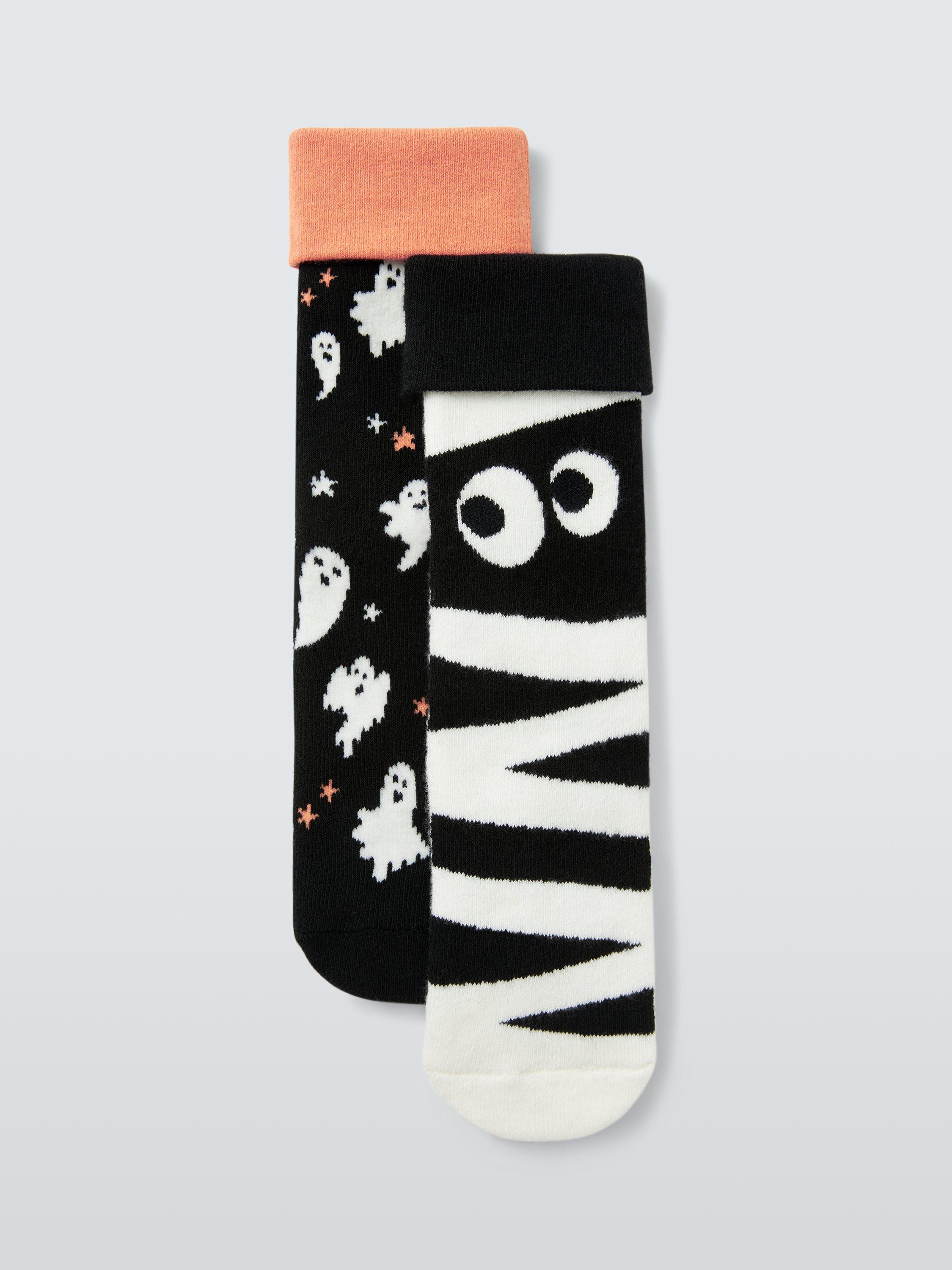 Product image 1 of 2, which shows John Lewis Kids' Halloween Slipper Socks, Pack of 2, Multi, 9-12 Jnr