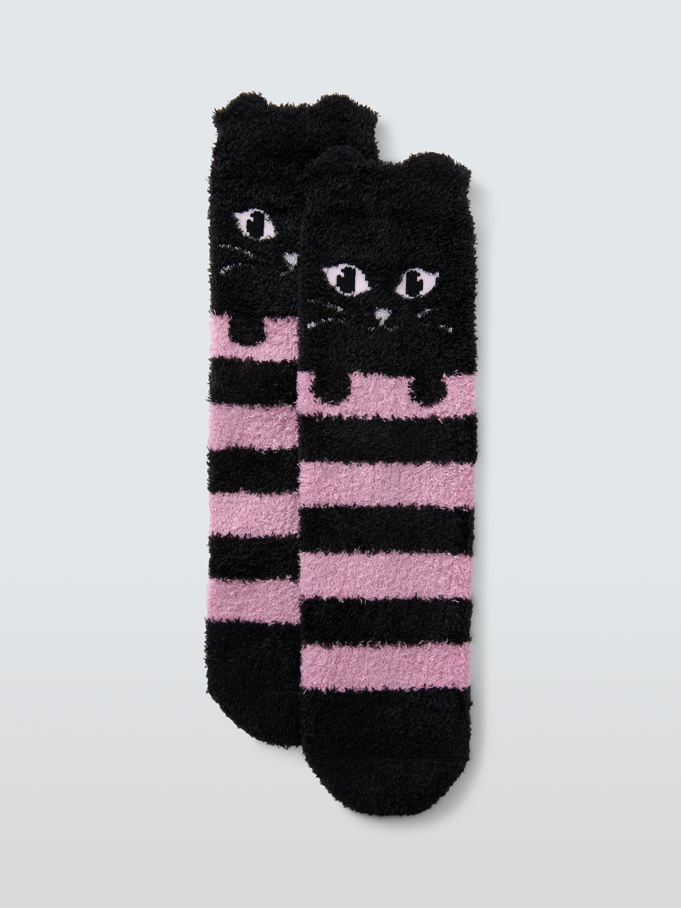 Product image 1 of 2, which shows John Lewis Kids' Fluffy Cat Slipper Socks, Multi, 9-12 Jnr