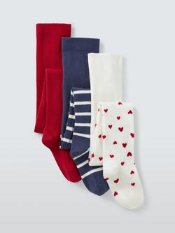 John Lewis Kids' Heart/Plain/Stripe Tights, Pack of 3, Multi, Multi