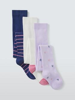 John Lewis Kids' Star/Plain/Stripe Tights, Pack of 3, Multi, Multi