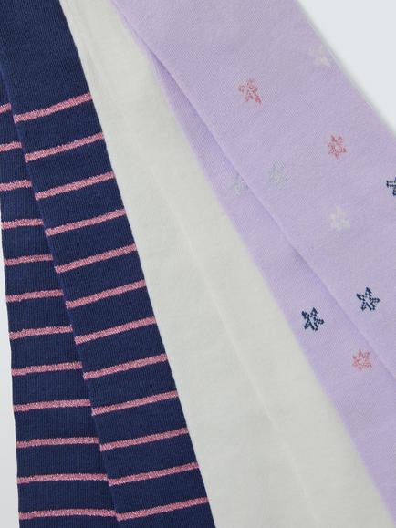 John Lewis Kids' Star/Plain/Stripe Tights, Pack of 3, Multi - view 2, Multi