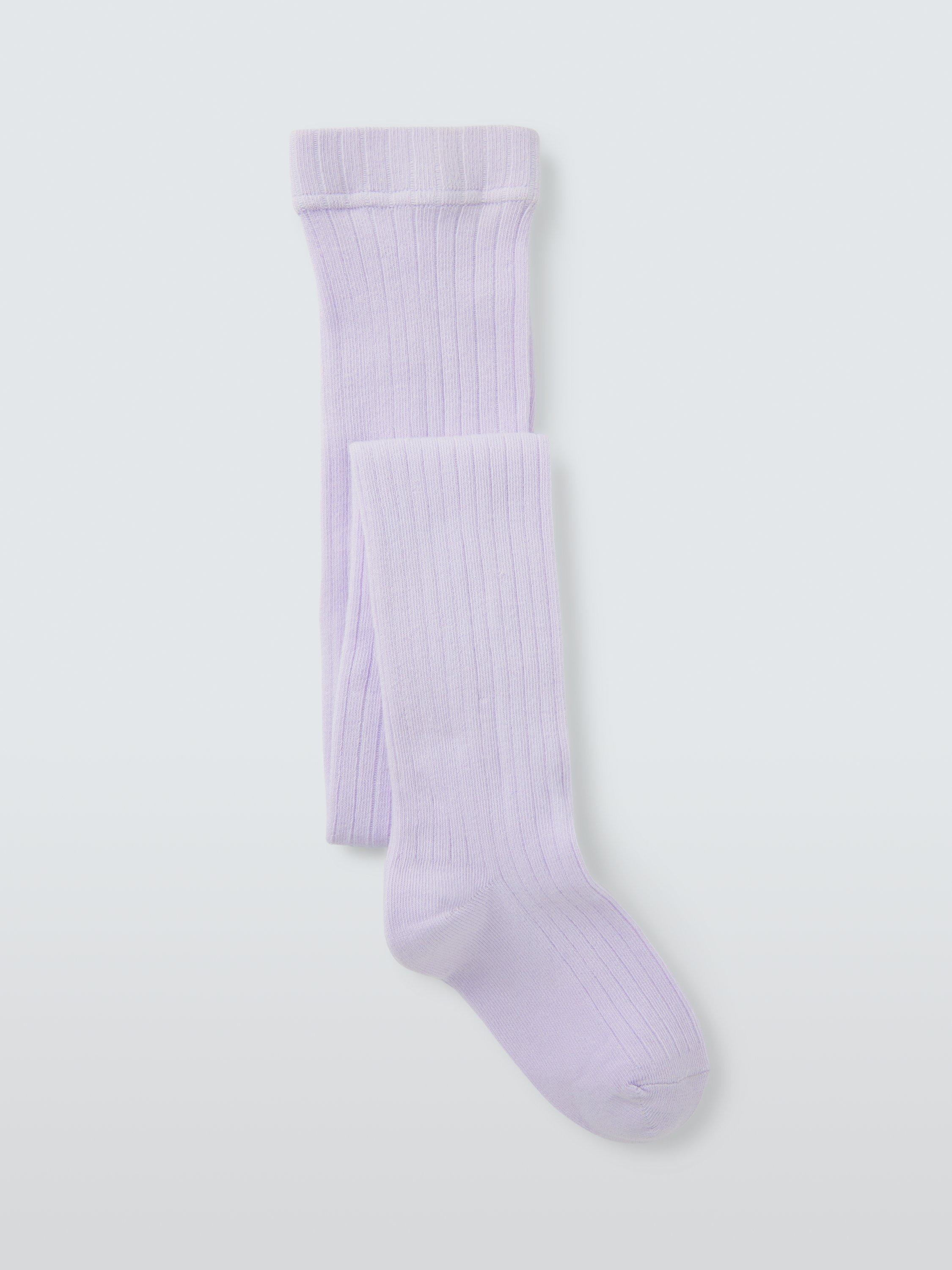 Product image 1 of 2, which shows John Lewis Kids' Cotton Rich Ribbed Tights, Lilac, 3-4 years