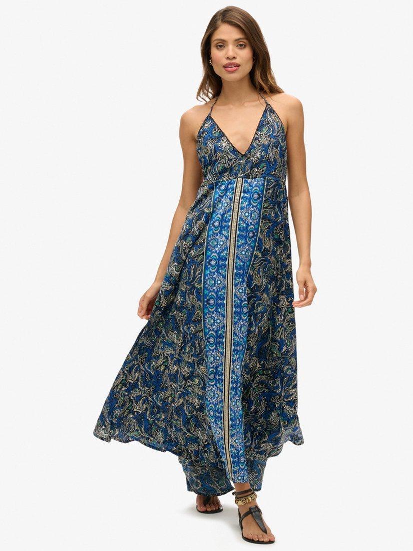 Superdry St Tropez Paisley Maxi Dress, Navy
