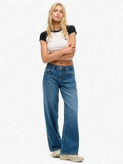 Superdry Cult Mid Rise Baggy Jeans, Blue Vintage Wash