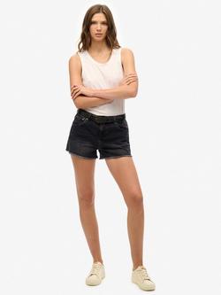 Superdry Mid Rise Denim Hot Shorts, Roseland Black, Roseland Black