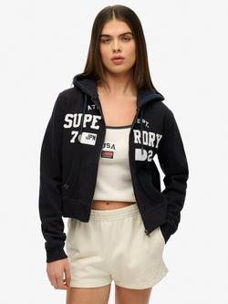 Superdry Athletic Essentials Relaxed Cropped Zip Hoodie, Eclipse Navy, Eclipse Navy