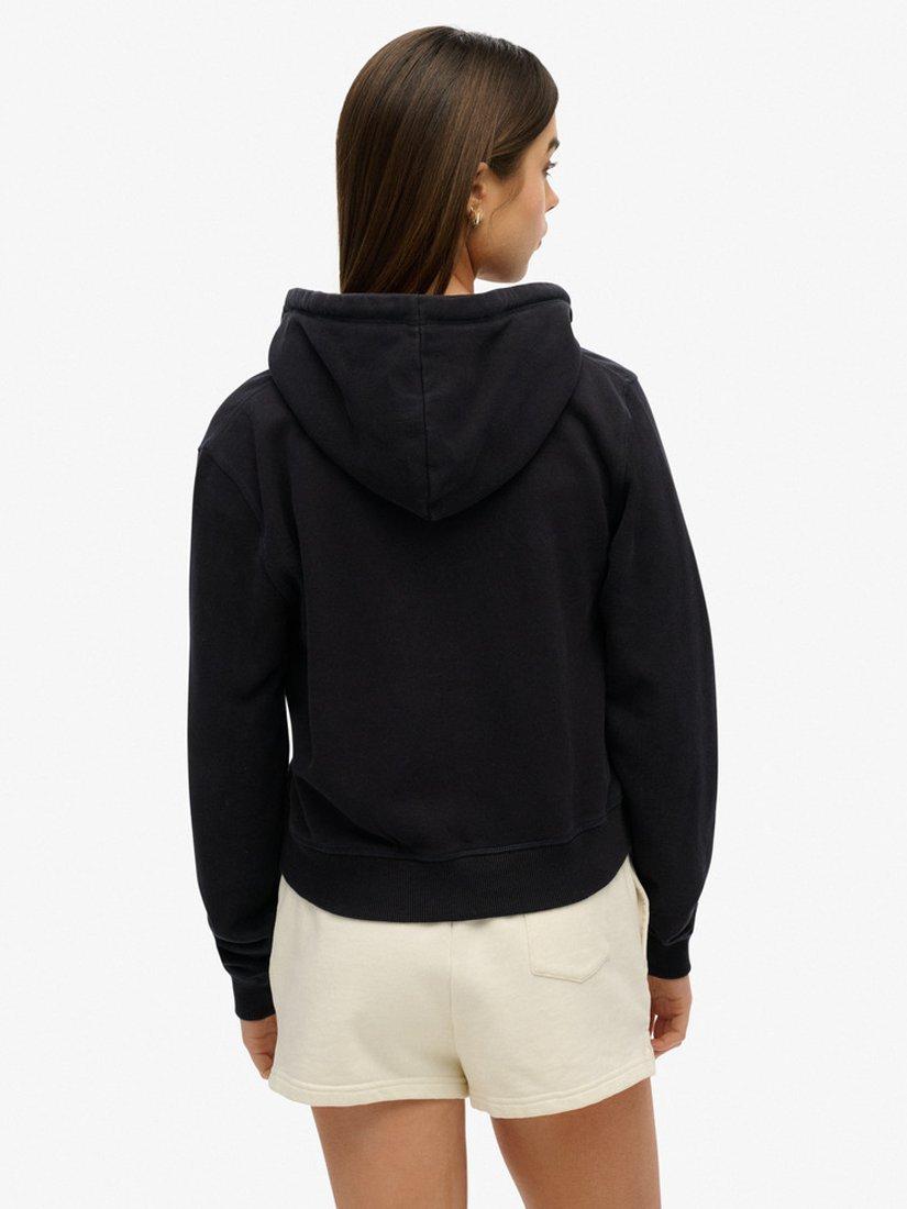 Product image 2 of 5, which shows Superdry Athletic Essentials Relaxed Cropped Zip Hoodie, Eclipse Navy, 8
