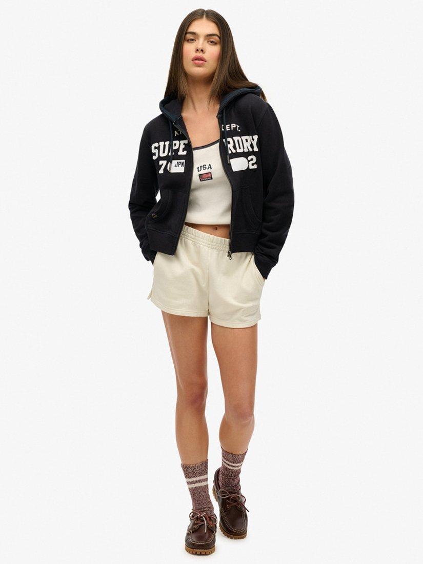 Product image 3 of 5, which shows Superdry Athletic Essentials Relaxed Cropped Zip Hoodie, Eclipse Navy, 8