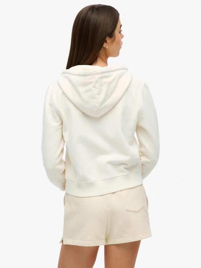 Product image 2 of 5, which shows Superdry Athletic Essentials Tonal Cropped Zip Hoodie, Desert Bone White, 8
