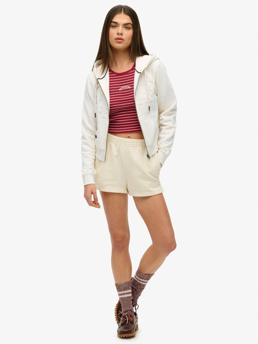 Product image 3 of 5, which shows Superdry Athletic Essentials Tonal Cropped Zip Hoodie, Desert Bone White, 8