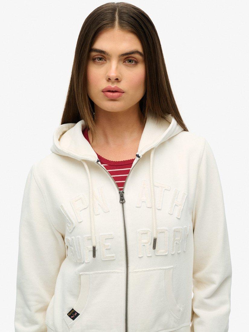 Product image 4 of 5, which shows Superdry Athletic Essentials Tonal Cropped Zip Hoodie, Desert Bone White, 8