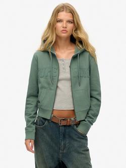 Superdry Athletic Essentials Tonal Cropped Zip Hoodie, Laurel Khaki