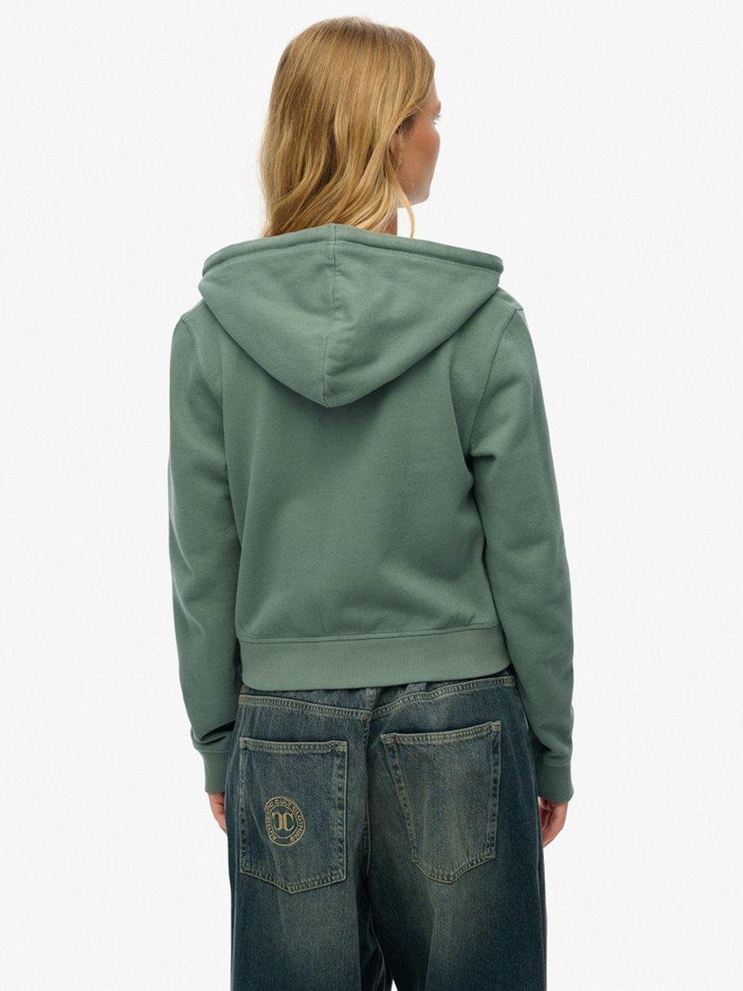 Product image 2 of 5, which shows Superdry Athletic Essentials Tonal Cropped Zip Hoodie, Laurel Khaki, 8