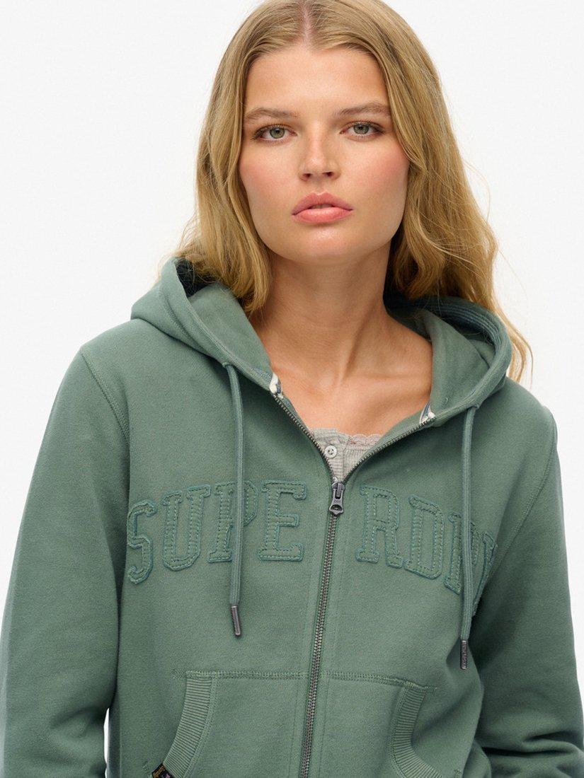 Product image 4 of 5, which shows Superdry Athletic Essentials Tonal Cropped Zip Hoodie, Laurel Khaki, 8