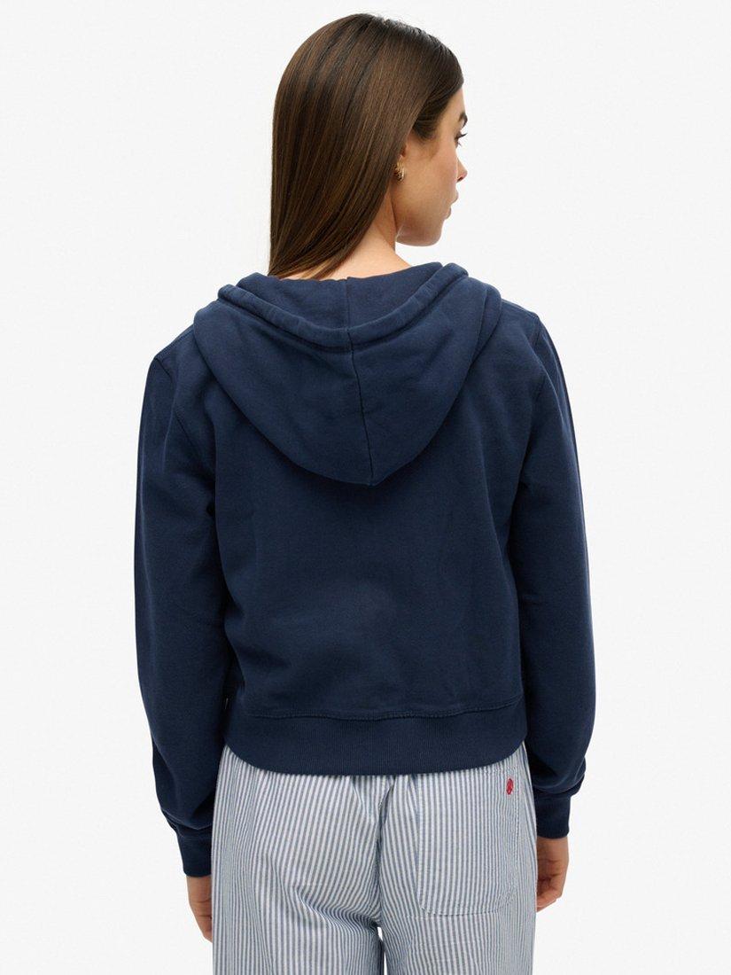 Product image 2 of 5, which shows Superdry Athletic Essentials Tonal Cropped Zip Hoodie, Richest Navy, 8