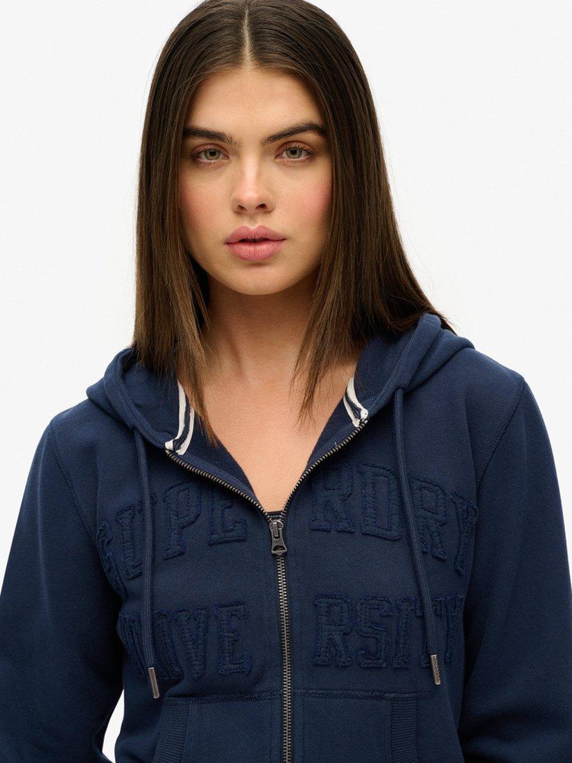 Product image 4 of 5, which shows Superdry Athletic Essentials Tonal Cropped Zip Hoodie, Richest Navy, 8