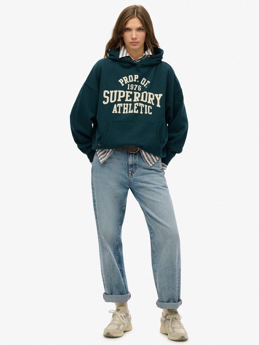 Product image 3 of 5, which shows Superdry Athletic Essentials Relaxed Hoodie, Dark Pine Green, 8