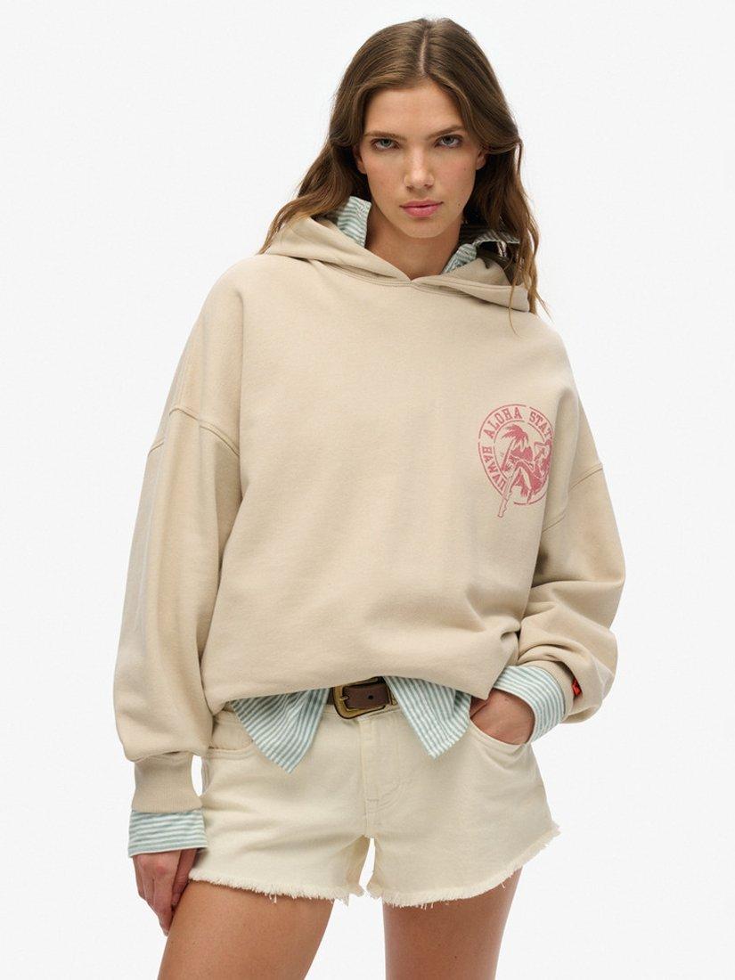Product image 1 of 4, which shows Superdry Lo-fi Outdoor Oversized Hoodie, Off Grey, 8