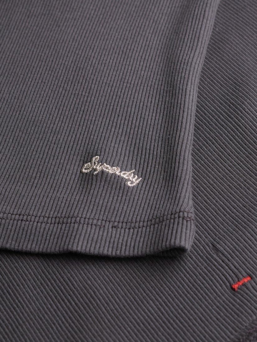 Product image 5 of 5, which shows Superdry Essential Lace Trim V-Neck Short Sleeve Top, Dark Slate Grey, 8
