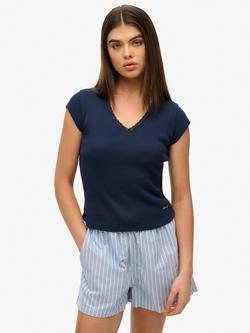 Superdry Essential Lace Trim Top, Richest Navy