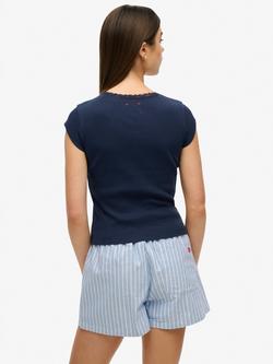 Superdry Essential Lace Trim Top - view 2, Richest Navy