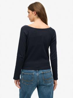 Superdry Bardot Off Shoulder Top, Eclipse Navy - view 2, Eclipse Navy