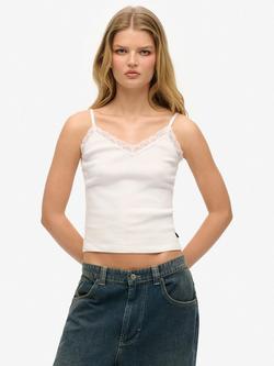 Superdry Essential Lace Trim Cami Top, Optic