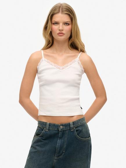 Superdry Essential Lace Trim Cami Top, Optic