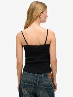 Superdry Essential Lace Trim Cami Top - view 2, Black
