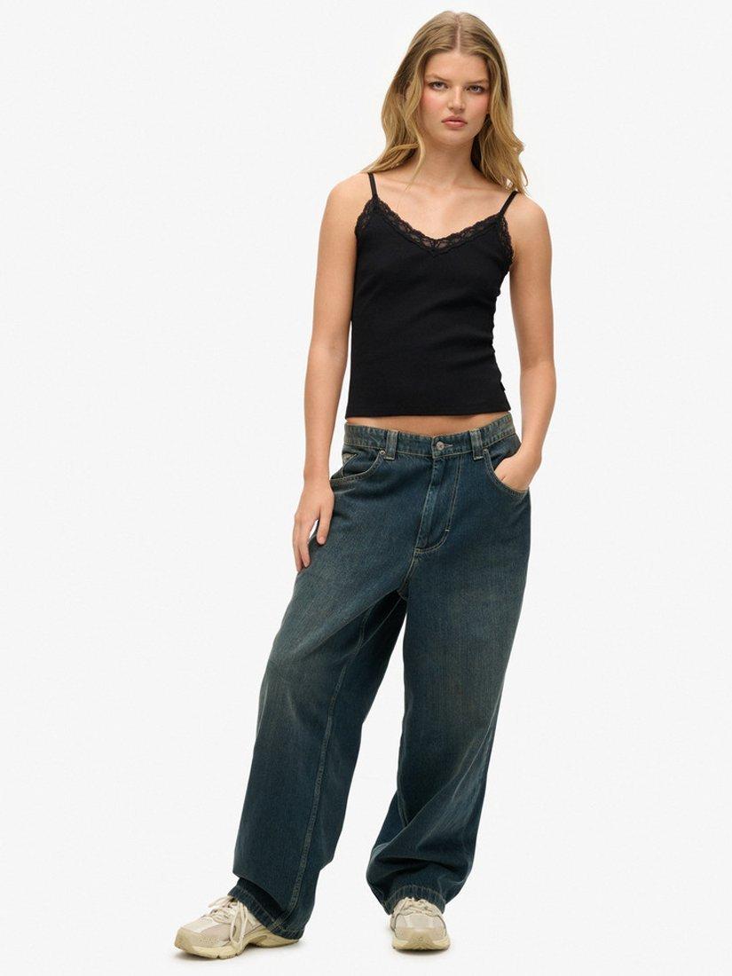 Product image 3 of 5, which shows Superdry Essential Lace Trim Cami Top, Black, 8