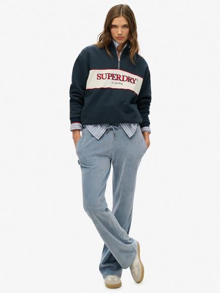 Superdry Velour Wide Leg Joggers, Tidal Blue, Tidal Blue