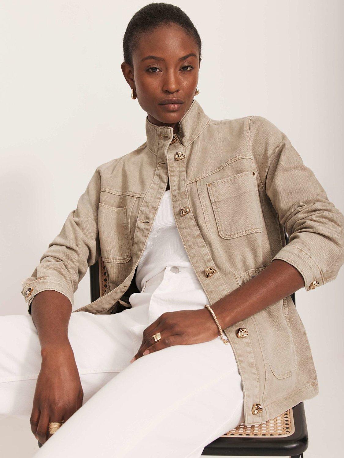 Product image 1 of 8, which shows Mint Velvet Utility Denim Jacket, Natural, L
