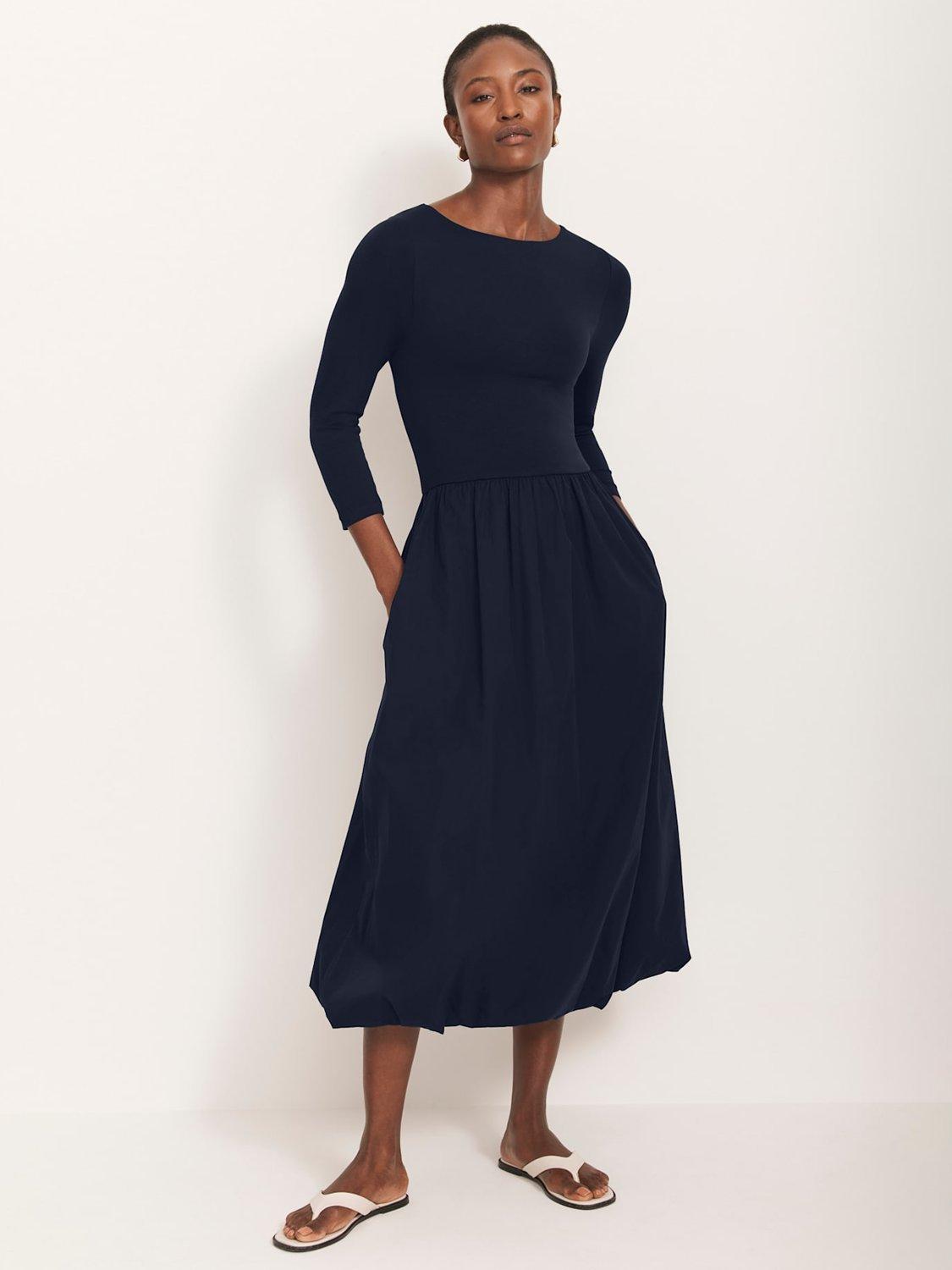 Product image 1 of 8, which shows Mint Velvet Bubble Hem Midi Dress, Blue Navy, L