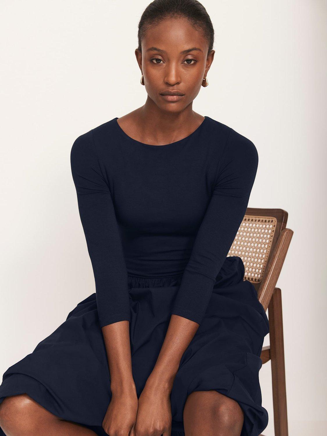 Product image 4 of 8, which shows Mint Velvet Bubble Hem Midi Dress, Blue Navy, L