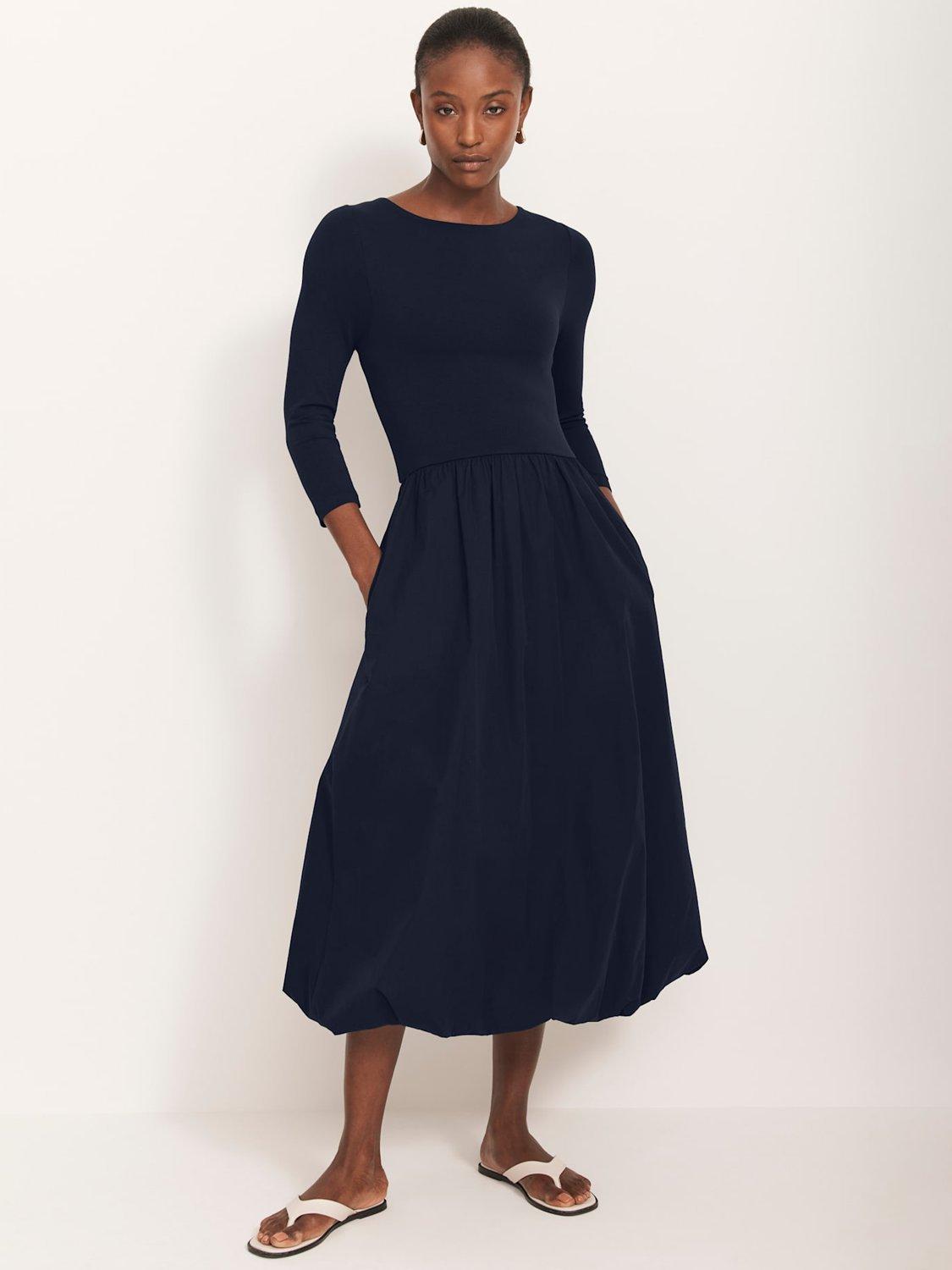 Product image 6 of 8, which shows Mint Velvet Bubble Hem Midi Dress, Blue Navy, L