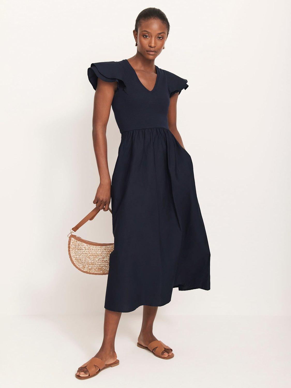 Product image 1 of 8, which shows Mint Velvet V-Neck Jersey Midi Dress, Blue Navy, L