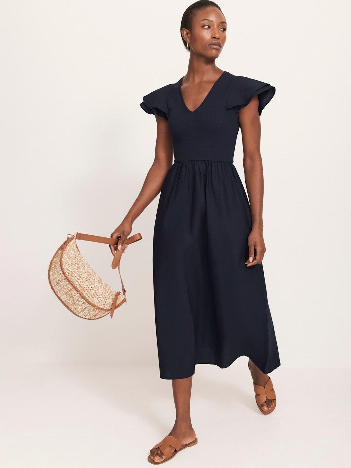 Product image 2 of 8, which shows Mint Velvet V-Neck Jersey Midi Dress, Blue Navy, L