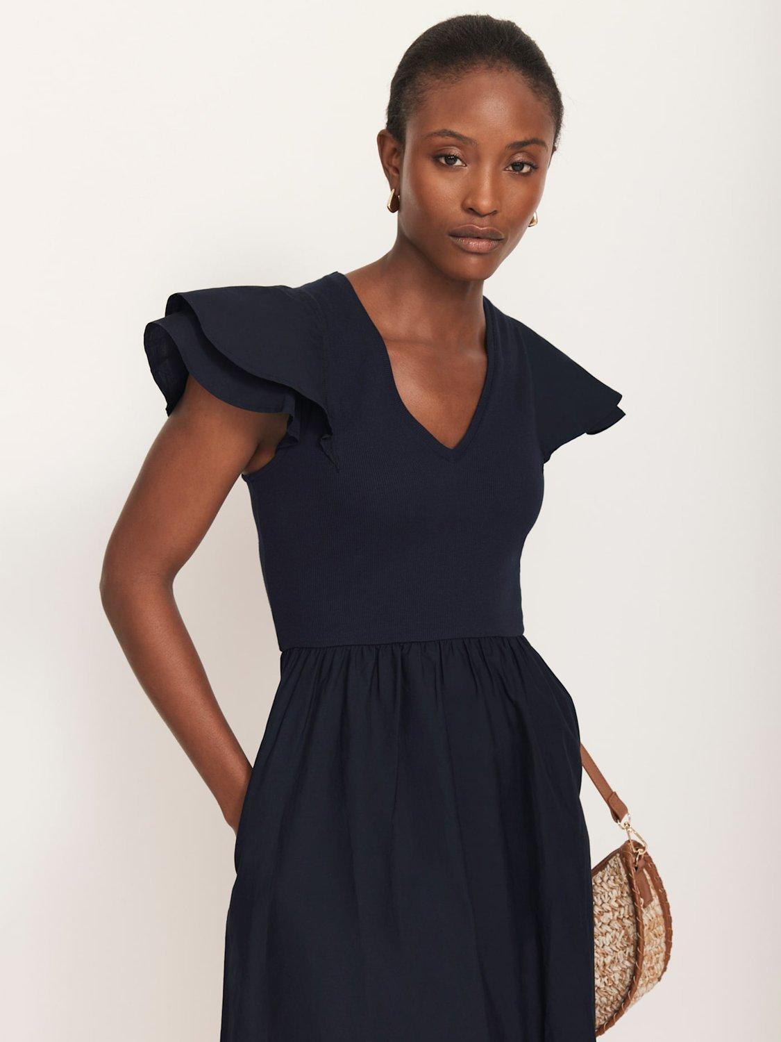 Product image 3 of 8, which shows Mint Velvet V-Neck Jersey Midi Dress, Blue Navy, L