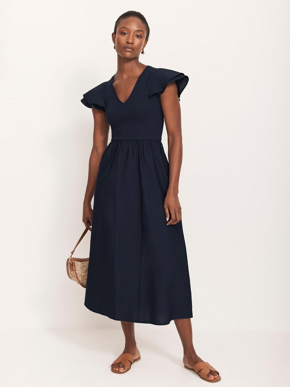 Product image 5 of 8, which shows Mint Velvet V-Neck Jersey Midi Dress, Blue Navy, L