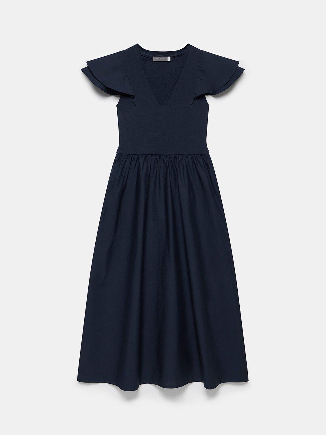 Product image 7 of 8, which shows Mint Velvet V-Neck Jersey Midi Dress, Blue Navy, L