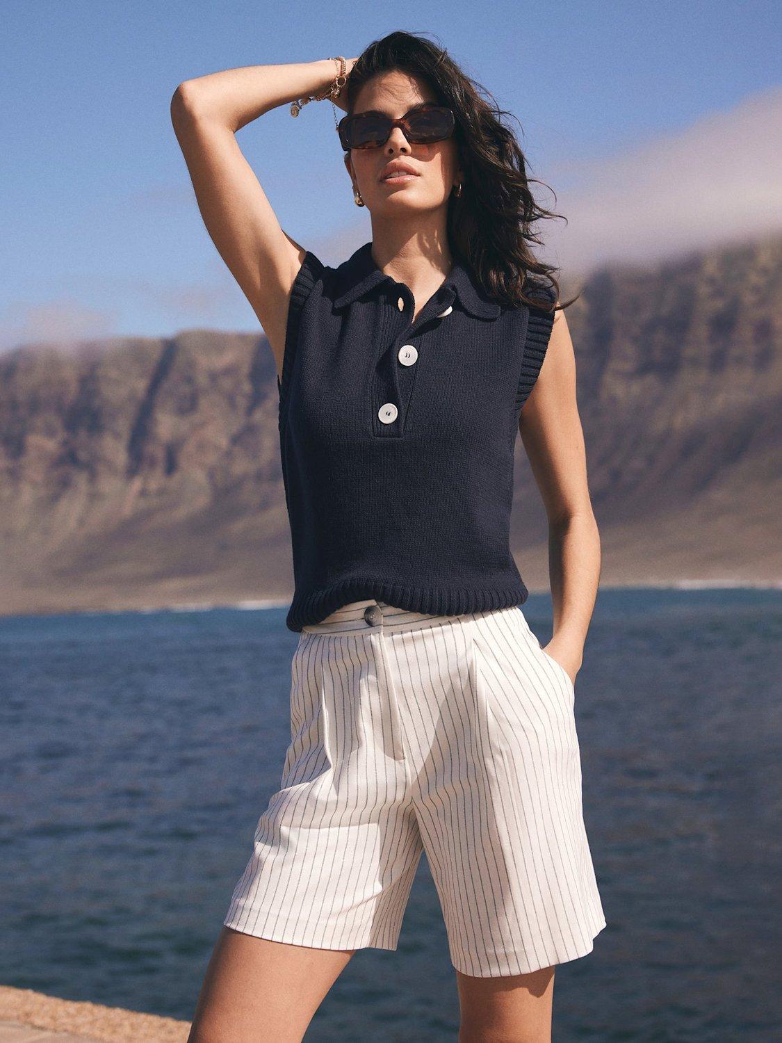 Product image 3 of 8, which shows Mint Velvet Button Knit Polo Top, Blue Navy, XS