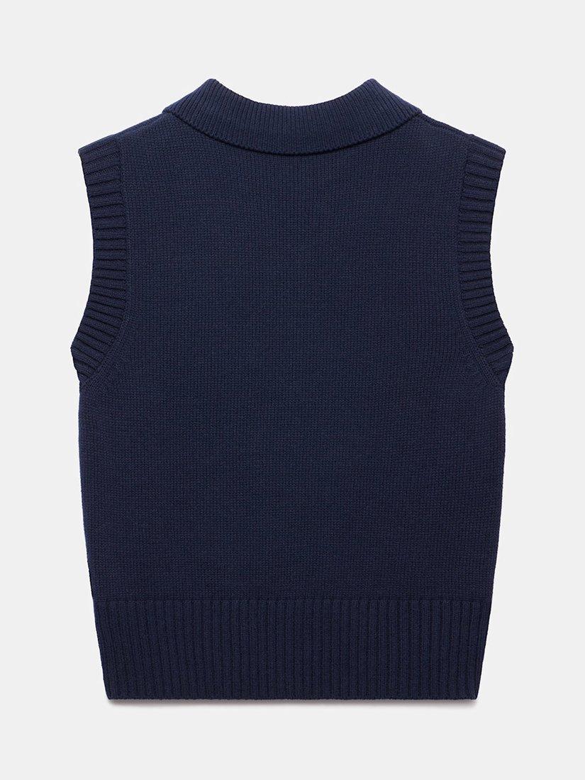 Product image 8 of 8, which shows Mint Velvet Button Knit Polo Top, Blue Navy, XS