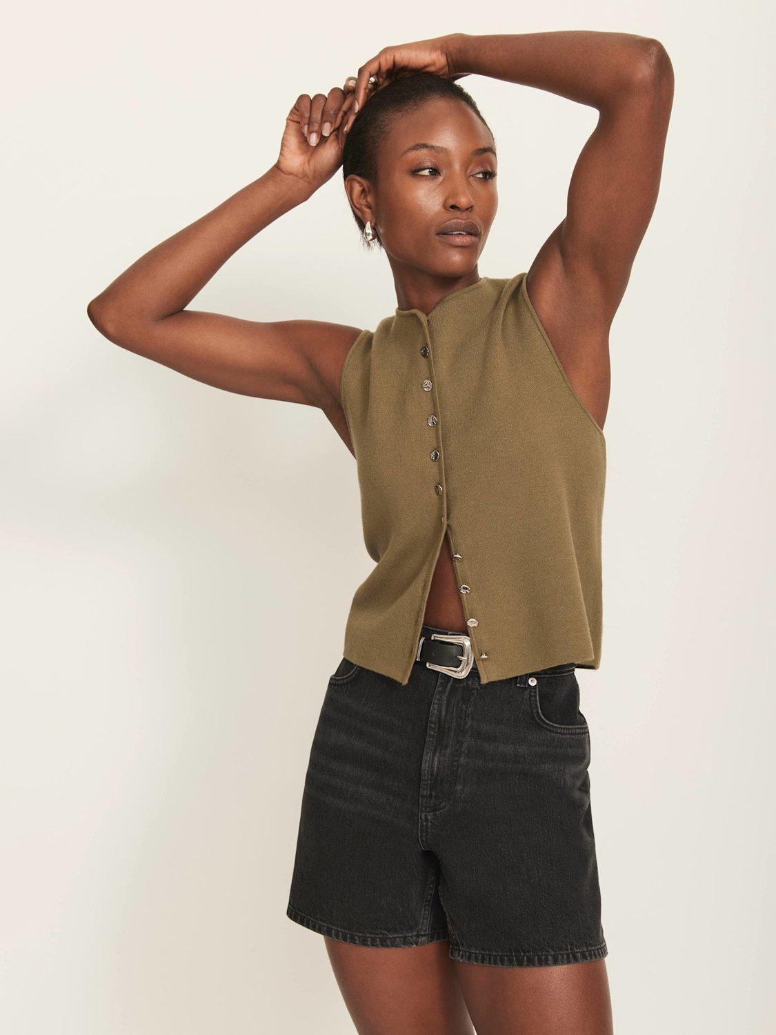 Product image 3 of 8, which shows Mint Velvet Minimalist Crew Neck Waistcoat, Khaki, L