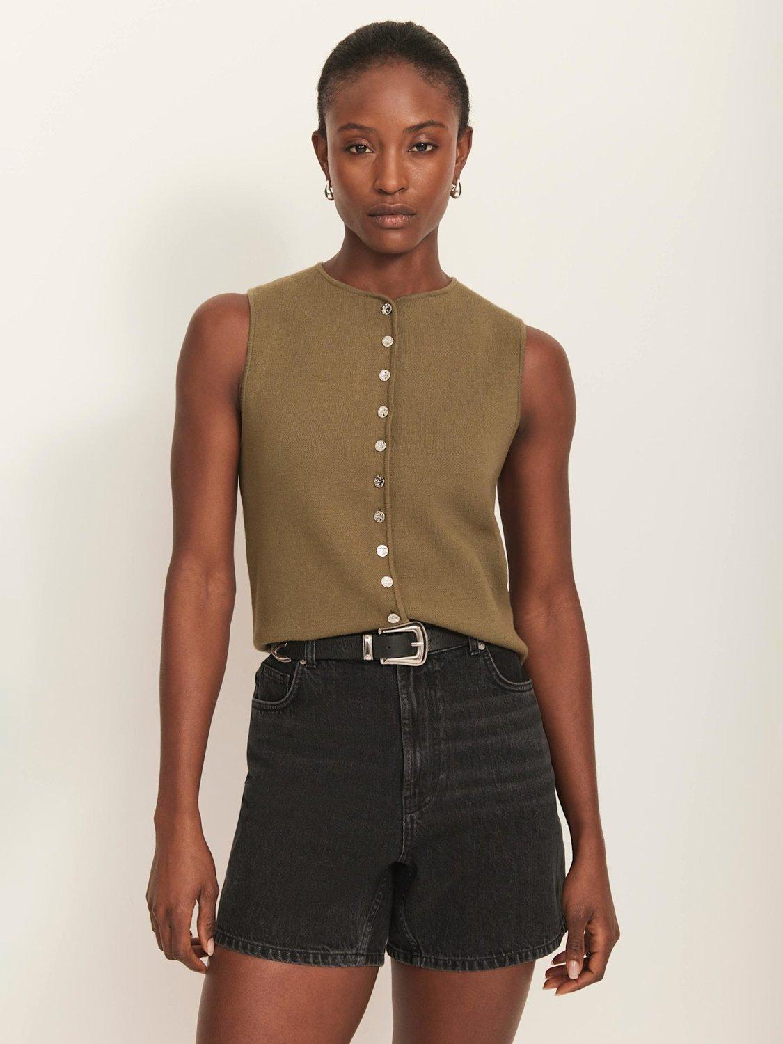 Product image 5 of 8, which shows Mint Velvet Minimalist Crew Neck Waistcoat, Khaki, L