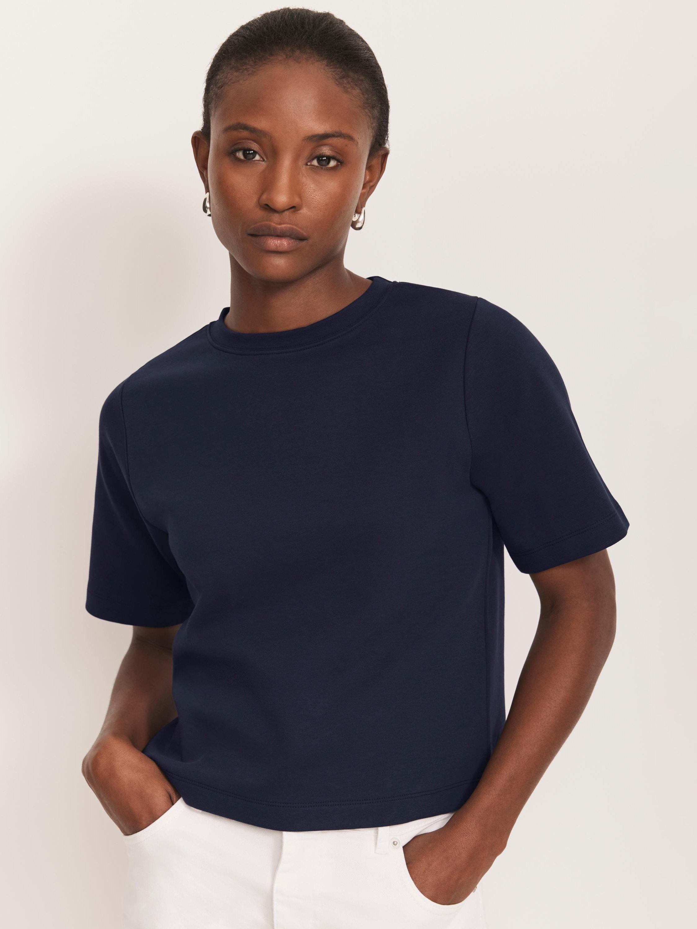 Product image 1 of 7, which shows Mint Velvet Ultimate Round Neck T-Shirt, Blue Navy, L