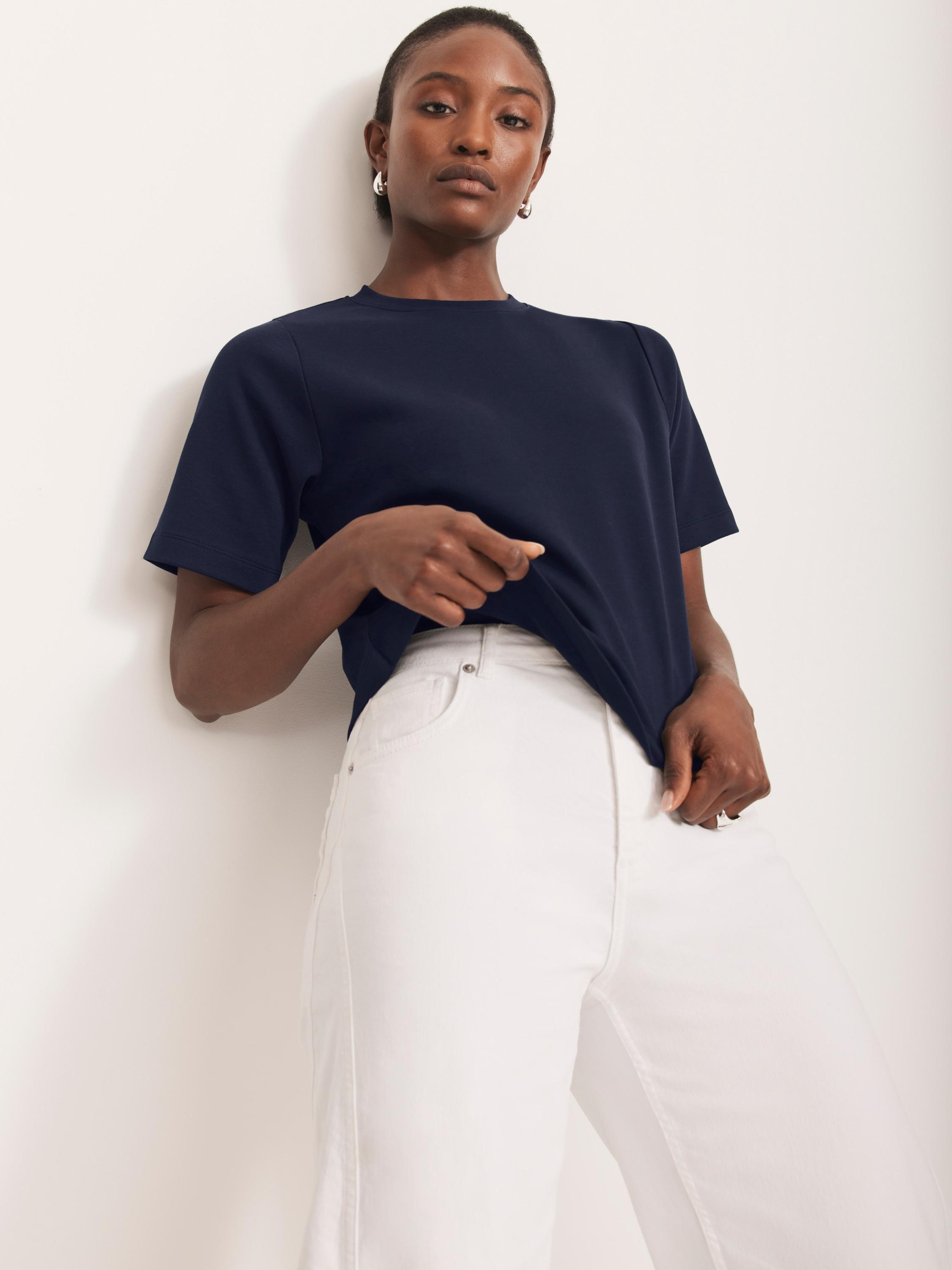 Product image 2 of 7, which shows Mint Velvet Ultimate Round Neck T-Shirt, Blue Navy, L