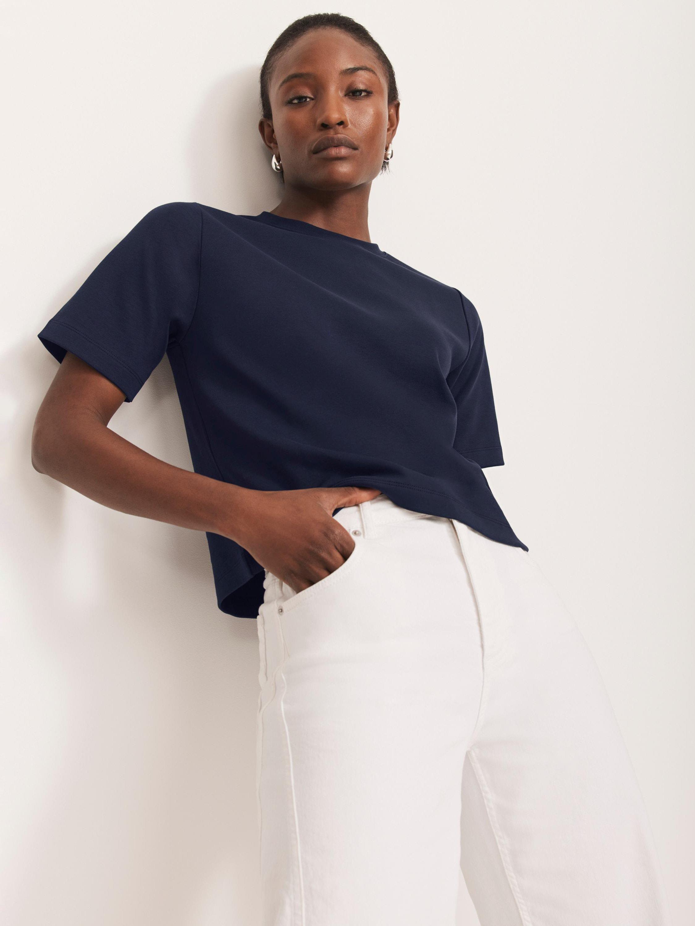 Product image 4 of 7, which shows Mint Velvet Ultimate Round Neck T-Shirt, Blue Navy, L