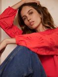 Mint Velvet Broderie Anglaise Sleeve Sweatshirt, Red