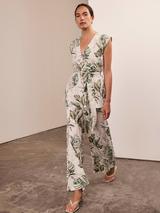 Mint Velvet Palm Print Trousers, Green/Multi