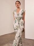 Mint Velvet Palm Print Trousers, Green/Multi